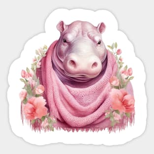 Pink Christmas Hippo Sticker